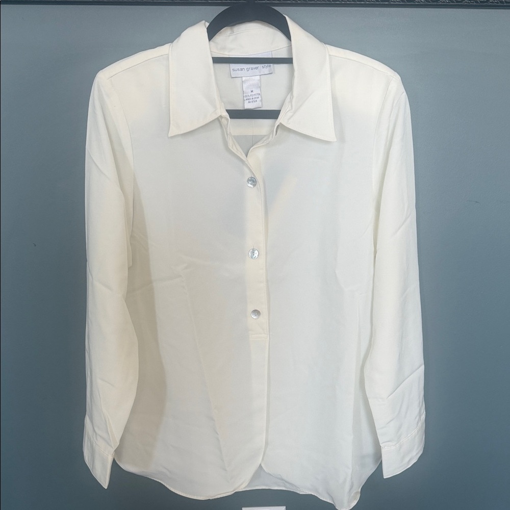 Susan Graver Ivory Long Sleeve Blouse